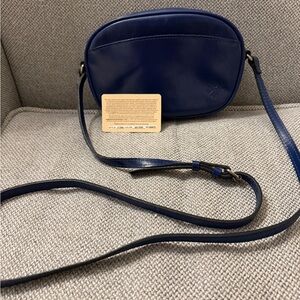 Patricia Nash Navy Leather Oval Crossbody Bag